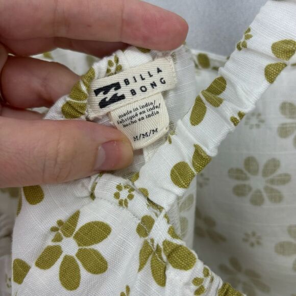 Billabong Women’s Medium Green White Daisy Floral Spaghetti Strap Mini Dress - Picture 4 of 9